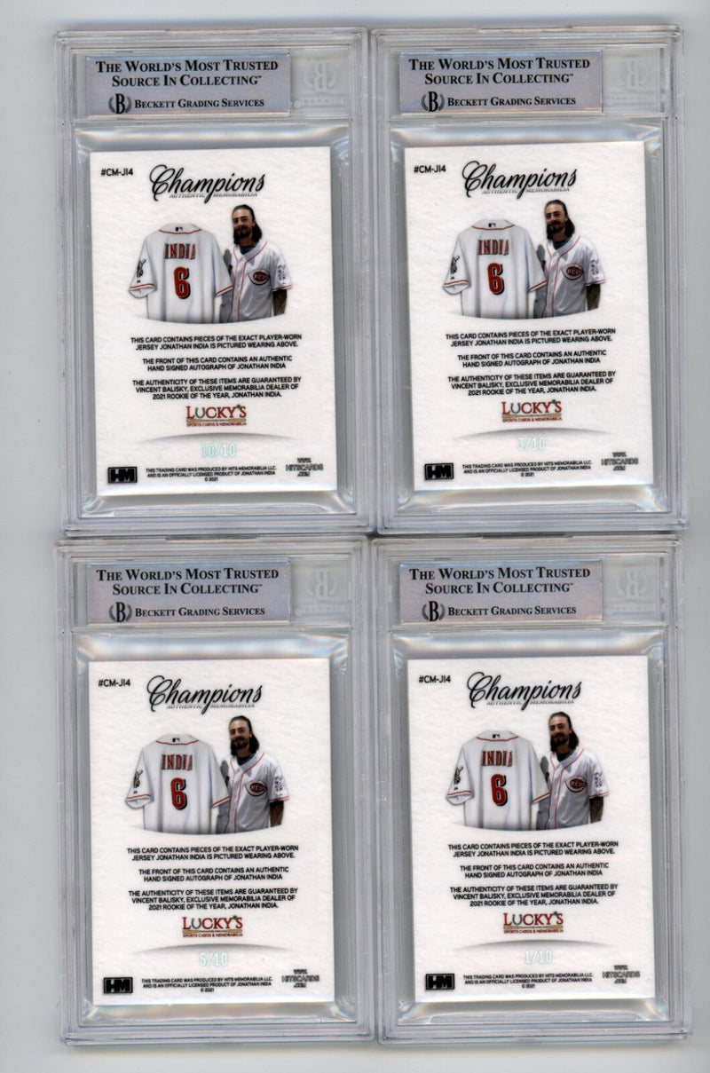 Jonathan India 2021 Hits Memorabilia Champions Silver Patch Auto RC #/10 BGS BAS