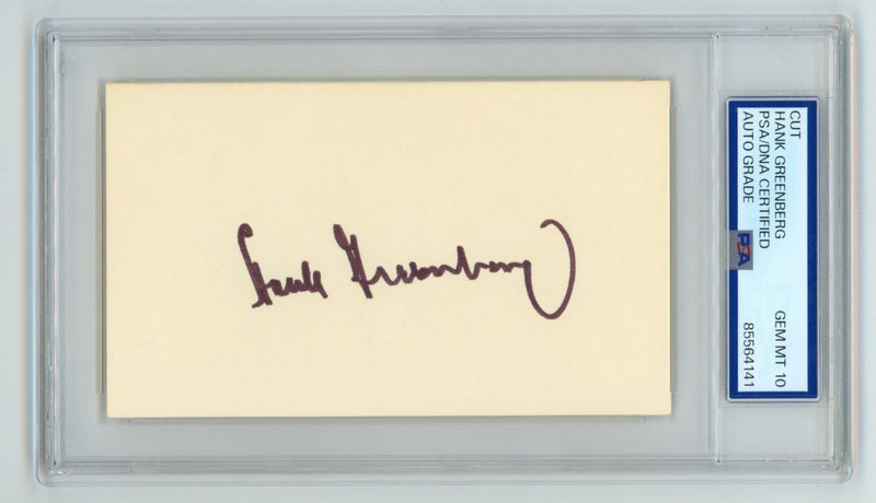 Hank Greenberg Signed Autographed 3x5 Index Card Cut PSA 10 Auto GEM Mt Tigers K