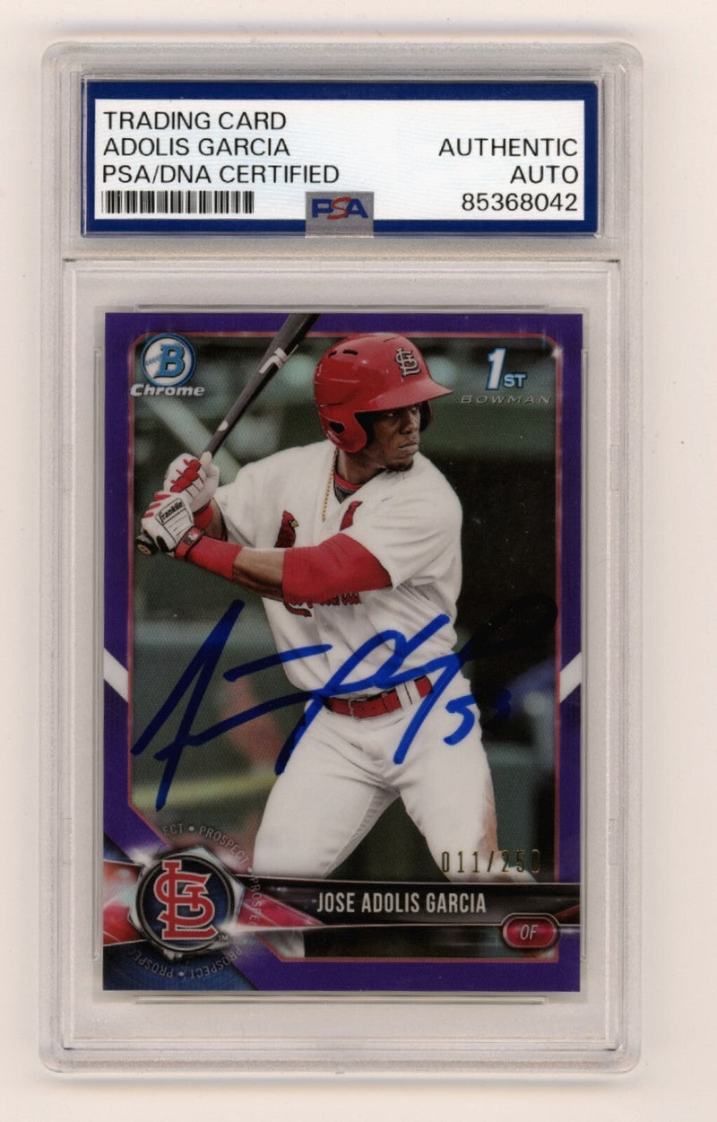 Adolis Garcia 2018 Bowman Chrome 1st Purple Refractor RC 11/250 Signed PSA Auto