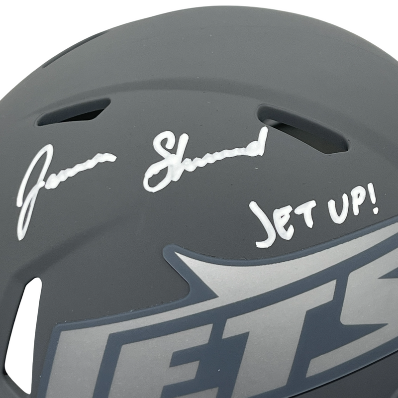Jamien Sherwood Signed Jets Slate Mini Helmet w/ Jet Up! Beckett Witness BAS COA