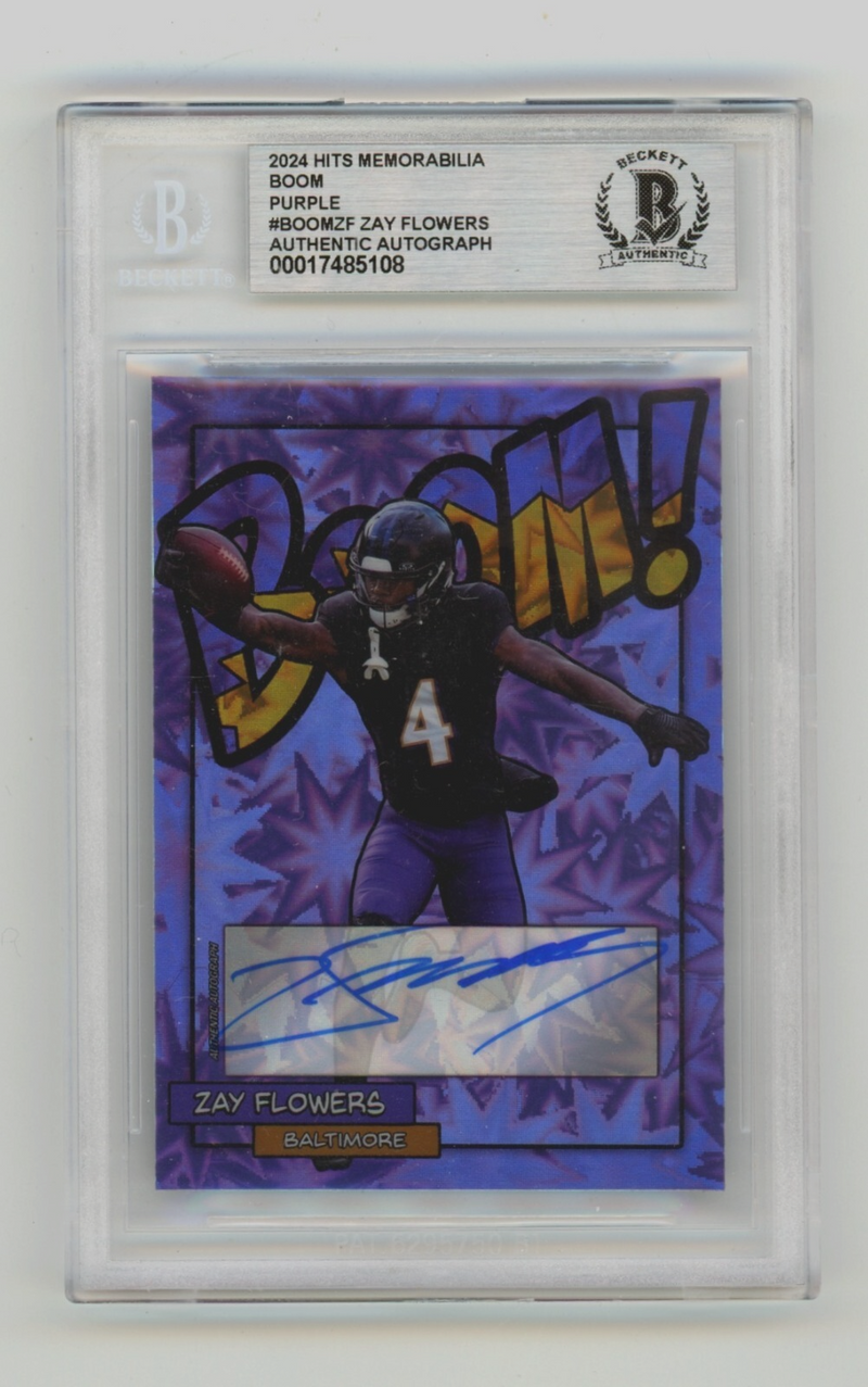 Zay Flowers 2024 Hits Memorabilia BOOM Purple /4 Signed BGS BAS Auto Ravens