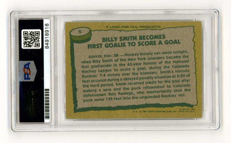 Billy Smith 1980-81 Topps #5 Record Breaker Signed PSA Authentic Blue Auto NYI