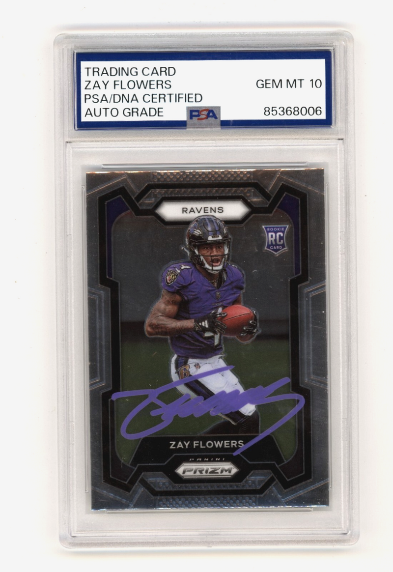 Zay Flowers 2023 Panini Prizm Rookie #307 Base RC Signed 10 Auto PSA DNA Ravens