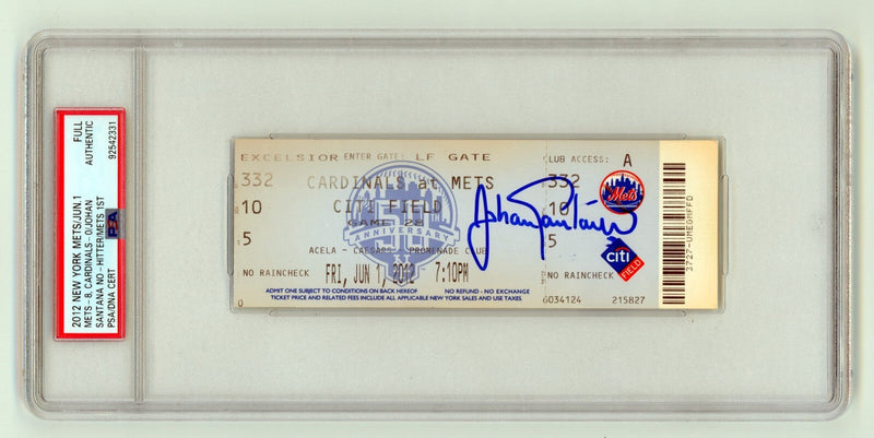 Johan Santana Signed Mets 1st No-Hitter Full Ticket 6/1/2012 PSA Authentic Auto