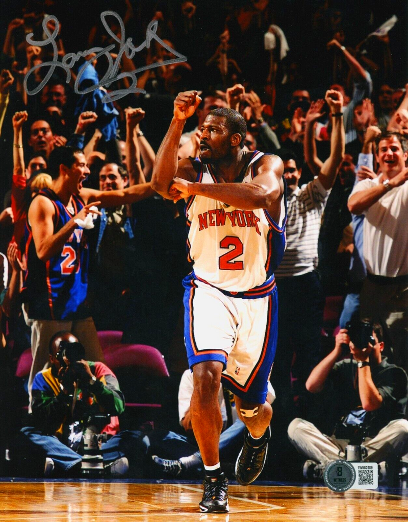 Larry Johnson Signed New York Knicks 8x10 Photo Beckett Witness BAS COA #3