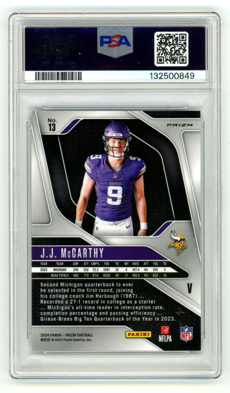 J.J. McCarthy 2024 Panini Prizm 400 Signed Rookie Variation Prizm RC PSA 10 Auto