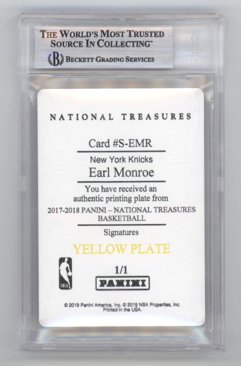 Earl Monroe 2017-18 National Treasures Printing Plate 1/1 Signed w/ HOF BAS Auto
