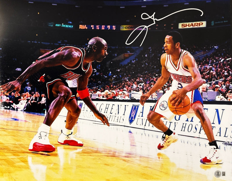 Allen Iverson Signed 76ers 16x20 Photo vs Michael Jordan Beckett Witness BAS COA