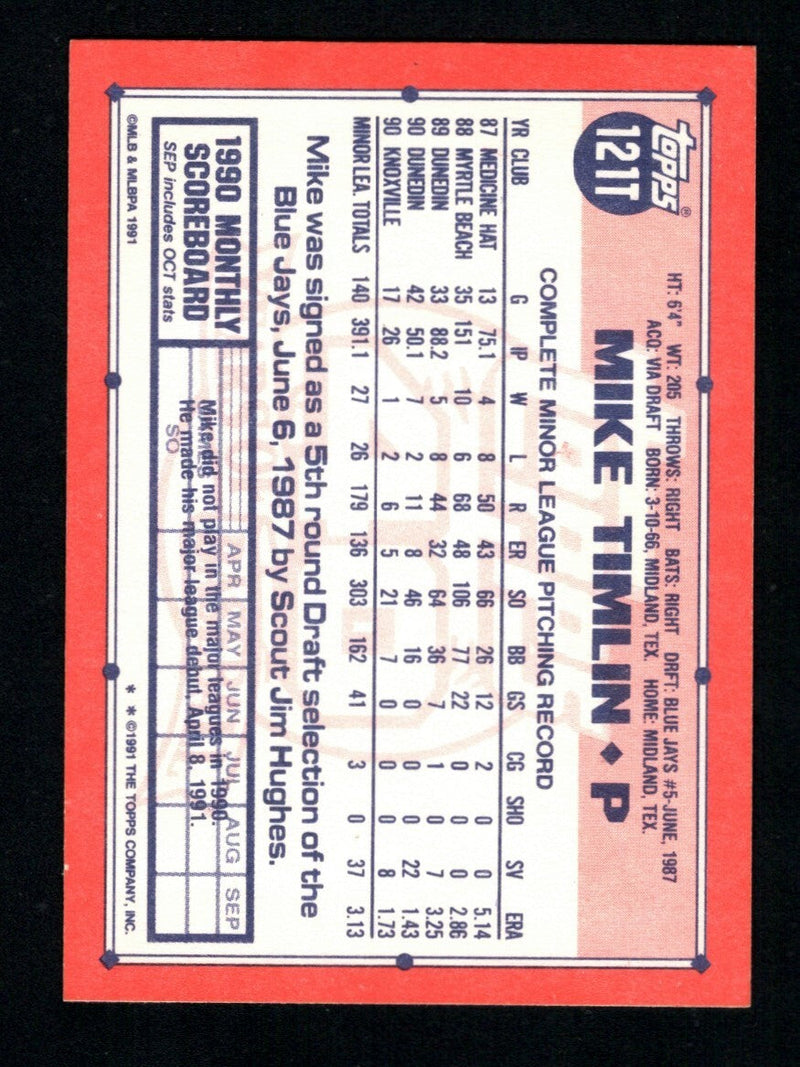 Mike Timlin Signed Auto 1991 Topps Traded #121T Rookie RC LSCM COA Blue Jays