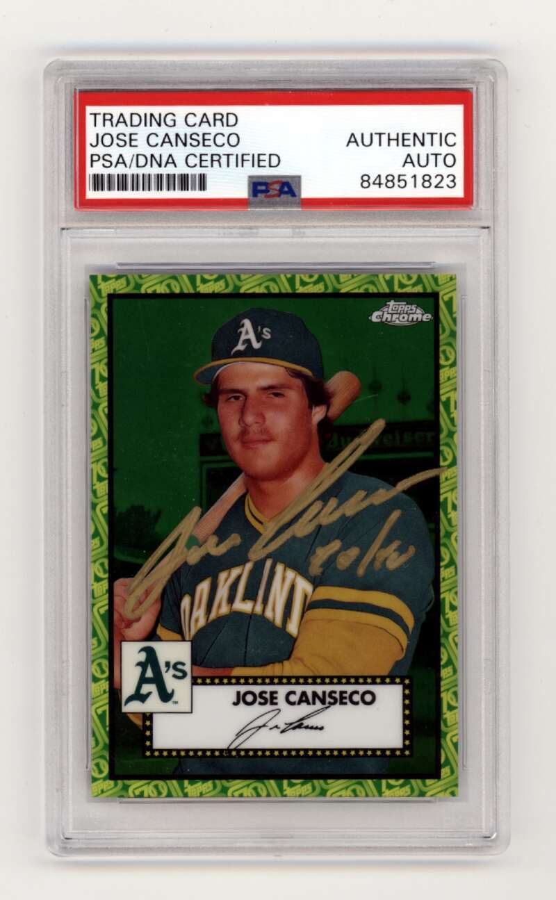 Jose Canseco 2021 Topps Chrome Platinum 579 Green JERSEY # 33/99 Signed PSA Auto