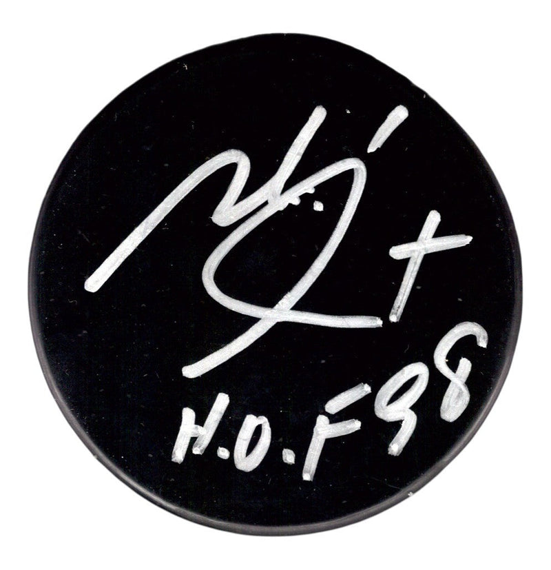 Michel Goulet Signed Autographed Puck w/ HOF 98 JSA COA Quebec Nordiques