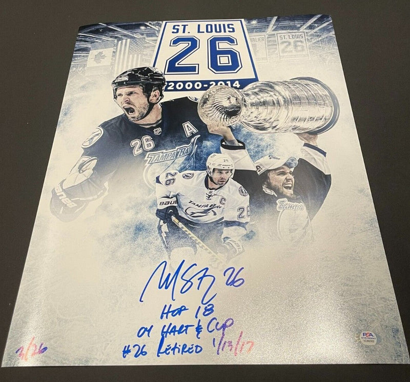 Martin St. Louis Signed Auto TB Lightning 16x20 Photo 4x Ins LE /26 PSA ITP COA