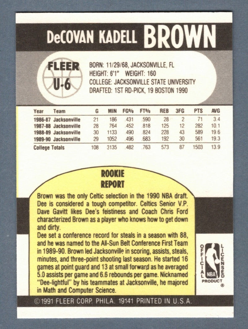 Dee Brown Signed 1990-91 Fleer Update NBA Rookie RC #U-6 LSCM COA Celtics