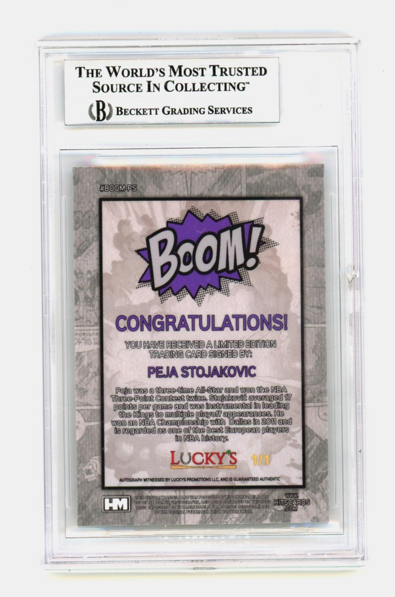 Peja Stojakovic 2024 Hits Memorabilia BOOM Super 1/1 Signed BGS BAS Auto Kings