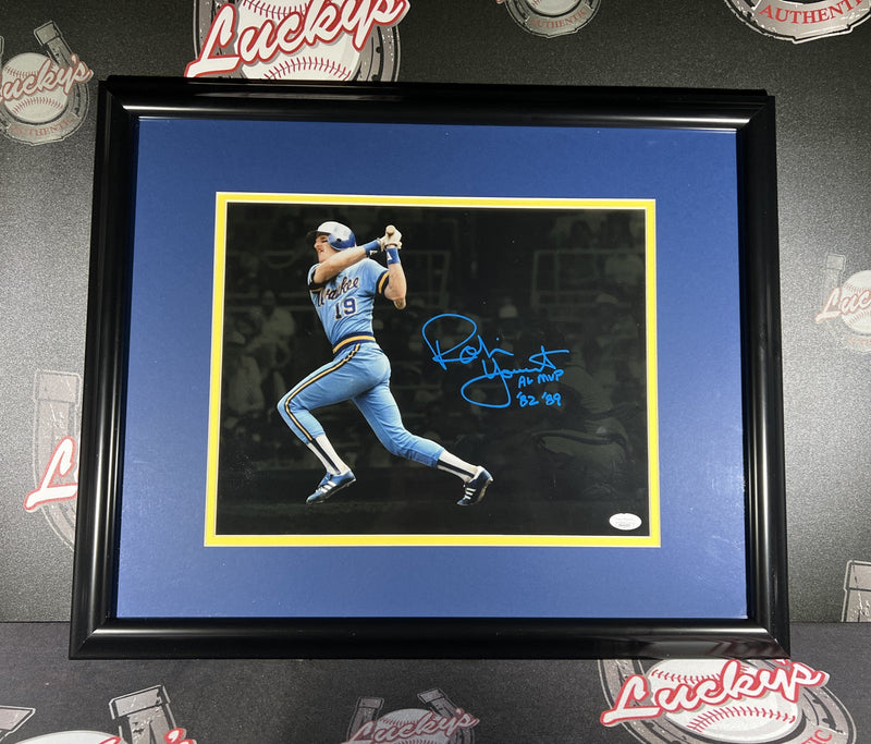 Robin Yount Signed Framed Brewers 11x14 Photo w/ AL MVP 82-89 JSA WIT COA