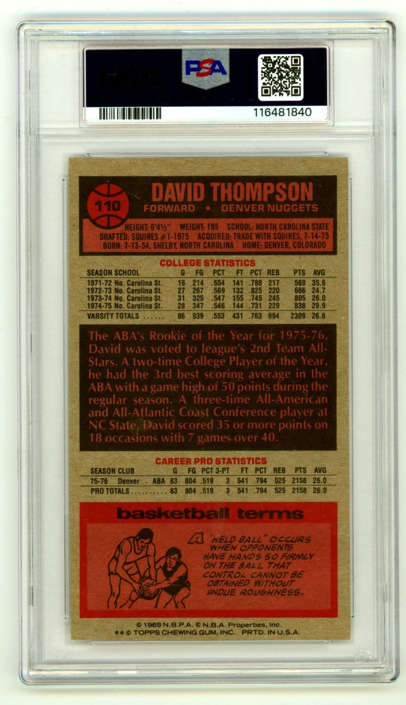 David Thompson 1976-77 Topps #110 Tall Boy RC Signed w/ HOF 96 PSA 10 Auto
