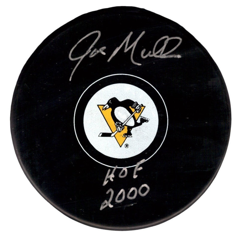 Joe Mullen Signed Autographed Penguins Logo Puck w/ HOF 2000 JSA Witness COA