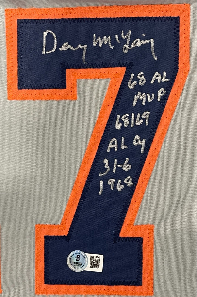 Denny McLain Signed Detroit Tigers Custom Jersey w/ 3 Insc Beckett Wit BAS COA