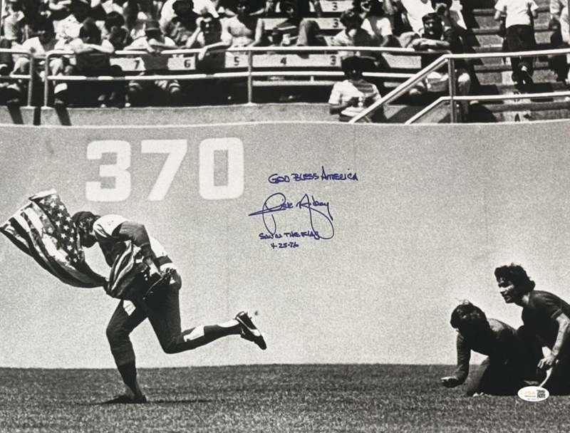 Rick Monday Signed 16x20 Flag Photo w/ God Bless America + Date JSA WITNESS COA