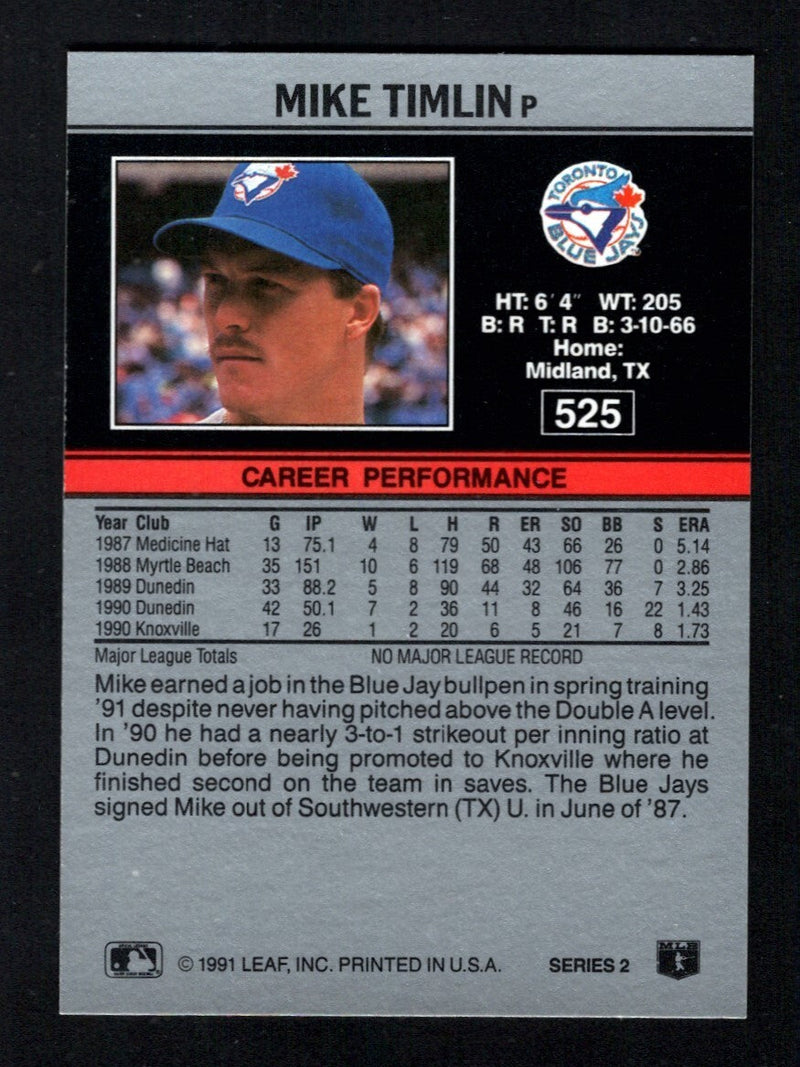 Mike Timlin Signed Auto 1991 Leaf #525 Rookie RC LSCM COA Toronto Blue Jays