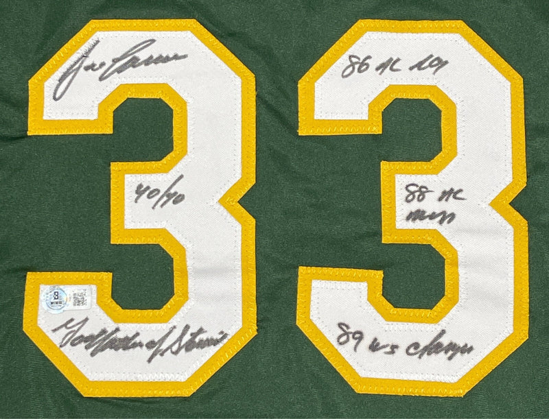 Jose Canseco Signed Athletics Custom Jersey w/ 5 Insc Beckett Wit BAS COA