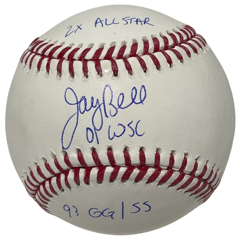 Jay Bell Signed ROMLB Baseball w/ 01 WSC + 2 AS + 93 GG/SS Beckett Wit BAS COA