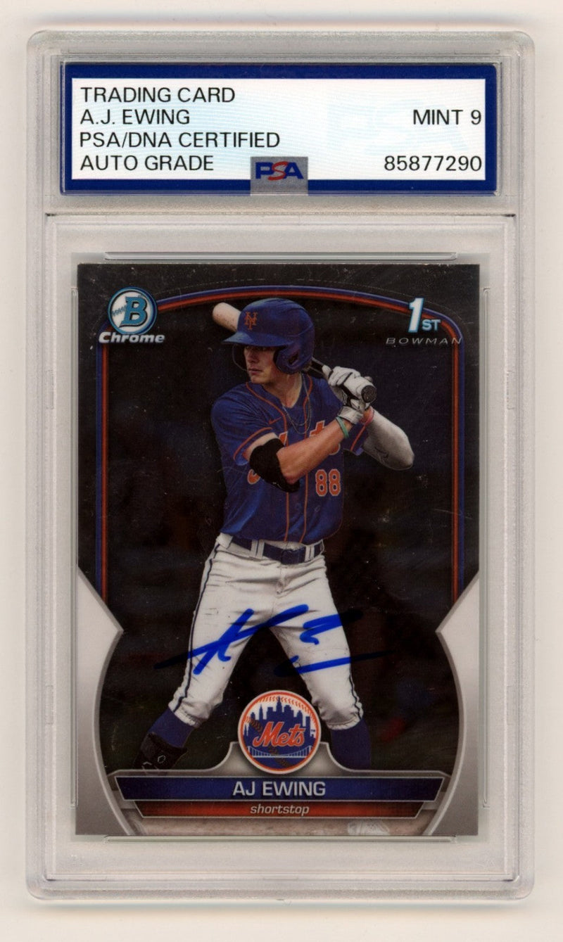 AJ Ewing 2023 Bowman Chrome 1st Signed Autograph Rookie RC PSA 9 Auto NY Mets