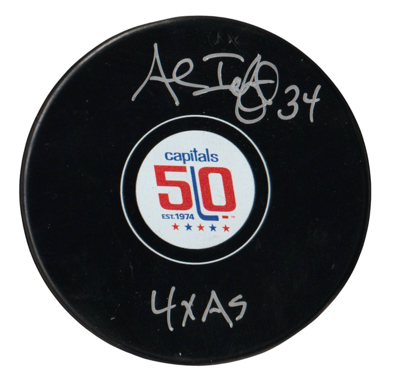 Al Iafrate Signed Capitals 50th Anniversary Puck w 4x AS Beckett Witness BAS COA