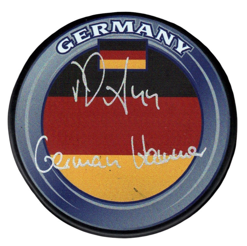 Dennis Seidenberg Signed Germany Logo Puck w/ German Hammer JSA Witness COA