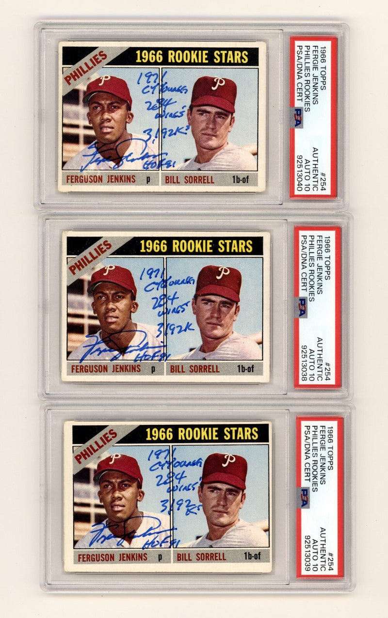 Fergie Jenkins 1966 Topps #254 Rookie RC w/ 4 Insc. Signed PSA 10 Auto HOF