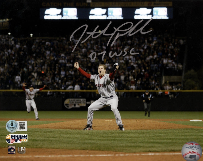 Jonathan Papelbon Signed Boston Red Sox 8x10 w 07 WSC Beckett Witness BAS COA #1