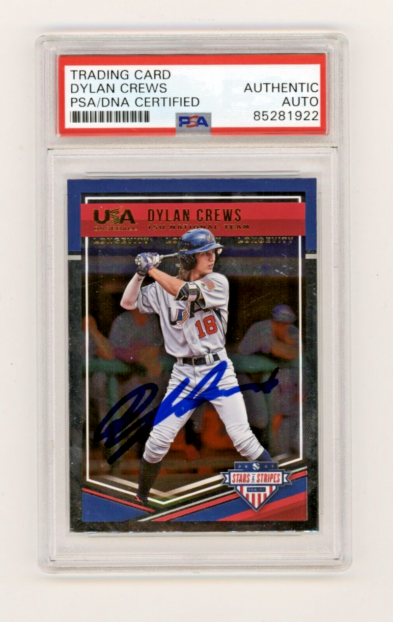 Dylan Crews 2018 Panini Stars & Stripes Longevity RC Signed PSA Auto Nationals