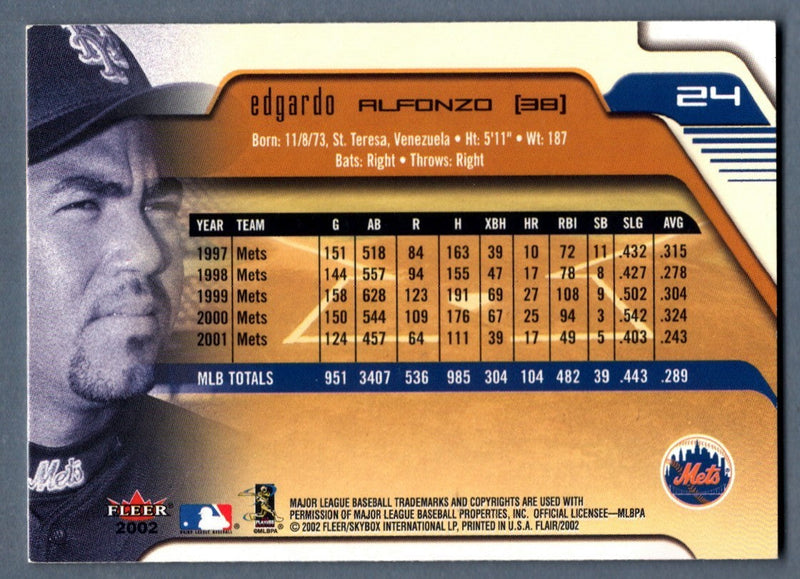 Edgardo Alfonzo Signed Autographed 2002 Fleer #24 LSCM COA New York Mets