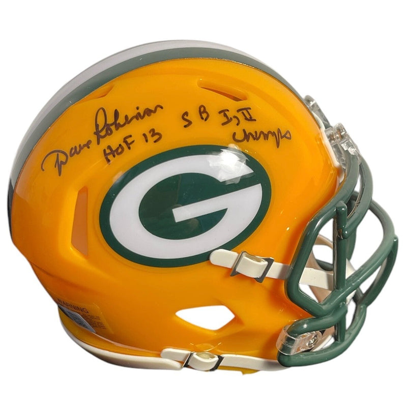 Dave Robinson Signed Green Bay Packers Mini Helmet w/ 2 Ins Beckett Wit BAS COA