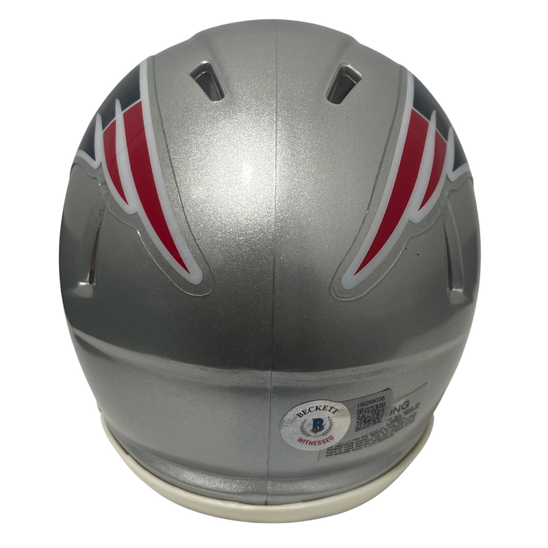 Drew Bledsoe Signed New England Patriots Speed Mini Helmet Beckett Wit BAS COA