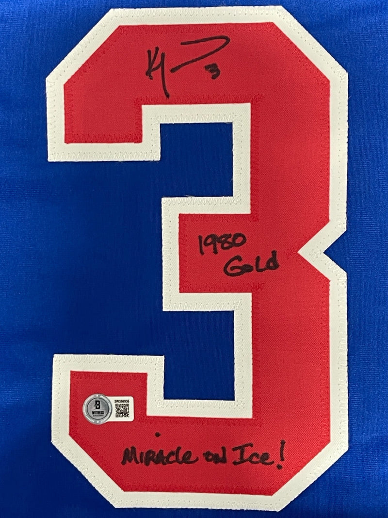 Ken Morrow Signed USA Custom Jersey w 1980 Gold Miracle on Ice Beckett W BAS COA