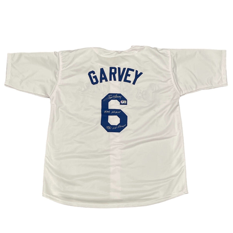 Steve Garvey Signed LA Dodgers Custom Jersey w/ 2 Ins MVP WS Beckett Wit BAS COA