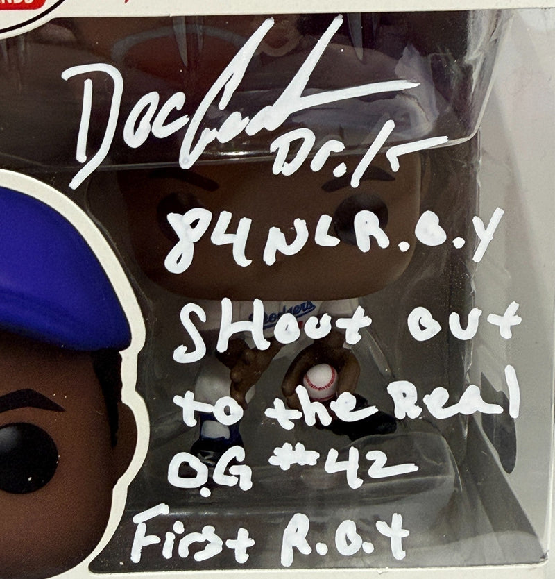 Doc Gooden Signed Jackie Robinson Funko Pop 42 w/ Rare Insc Beckett Wit. BAS COA