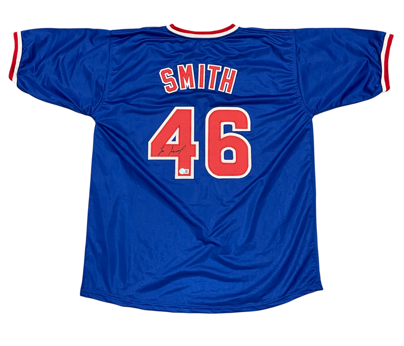 Lee Smith Signed Chicago Cubs Custom Blue Jersey Beckett Witness BAS COA