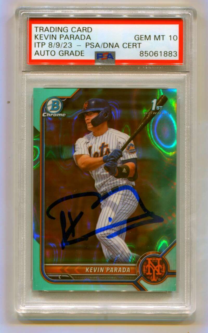 Kevin Parada 2022 Bowman Chrome Aqua Lava Refractor #/199 Signed PSA 10 Auto