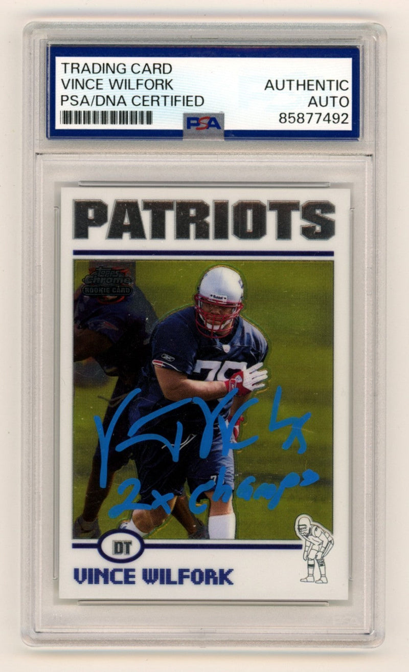 Vince Wilfork 2004 Topps Chrome #182 Signed RC w/ SB Champs PSA Authentic Auto