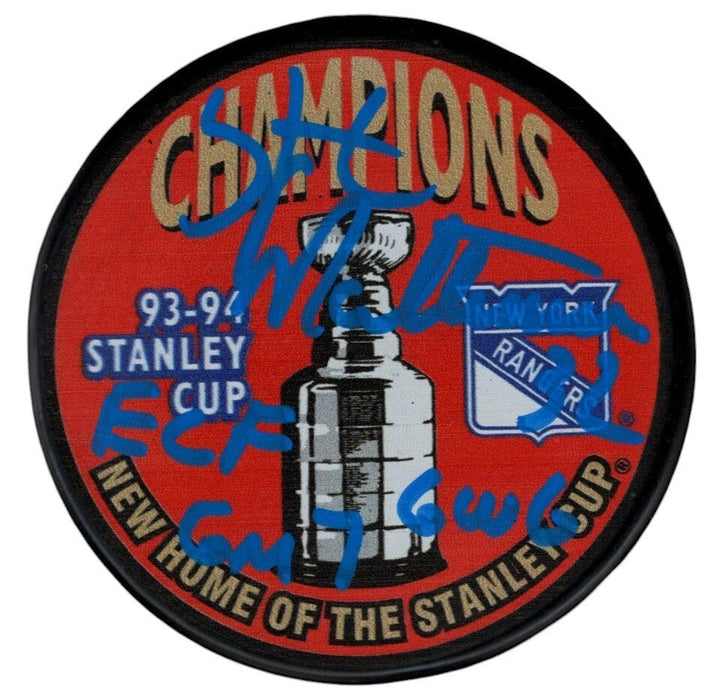 Stephane Matteau Signed Rangers 1994 Cup Puck w/ ECF GM 7 GWG Beckett W BAS COA