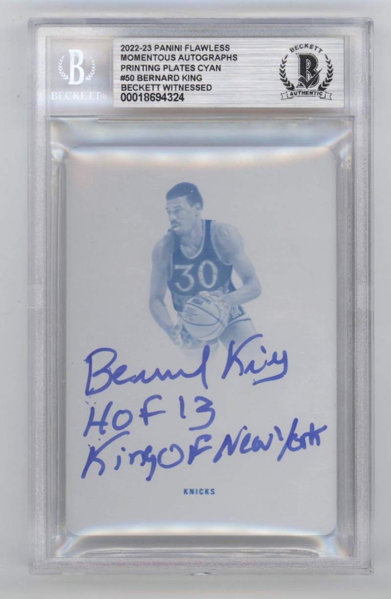 Bernard King 2022-23 Panini Flawless Printing Plate #1/1 Signed 2 Insc BAS Auto
