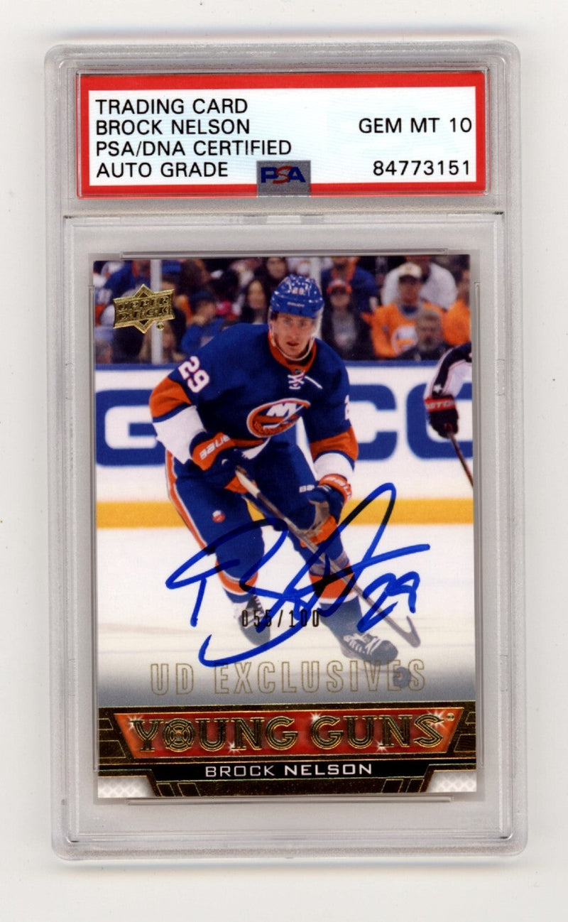 Brock Nelson 2013-14 Upper Deck Young Guns Exclusives RC /100 Signed PSA 10 Auto