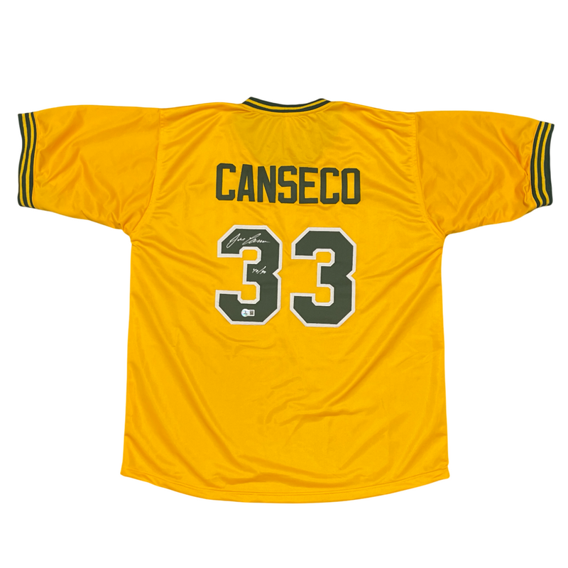 Jose Canseco Signed Athletics Custom Jersey w/ 40/40 Ins Beckett Witness BAS COA