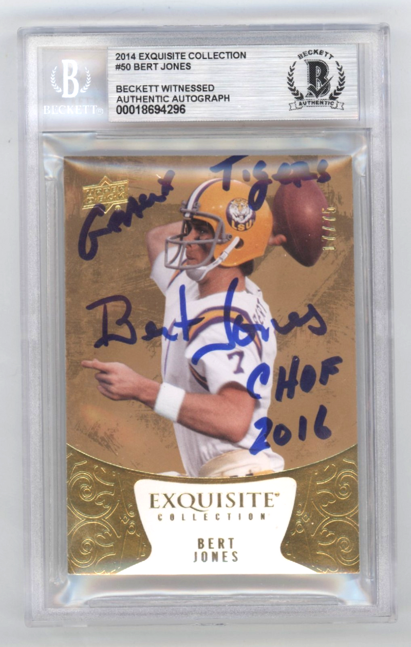 Bert Jones 2014 Exquisite Collection Gold Signed 2 Ins /75 Beckett BAS Auto LSU