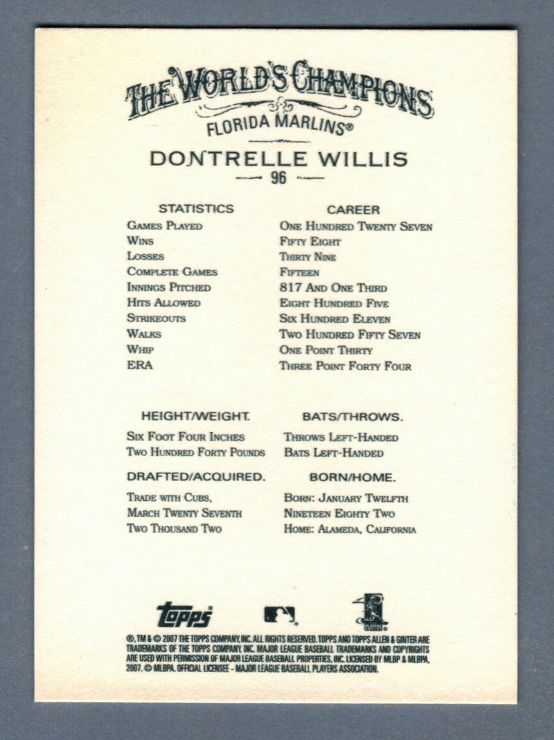 Dontrelle Willis Signed 2007 Topps Allen & Ginter #96 LSCM COA Florida Marlins