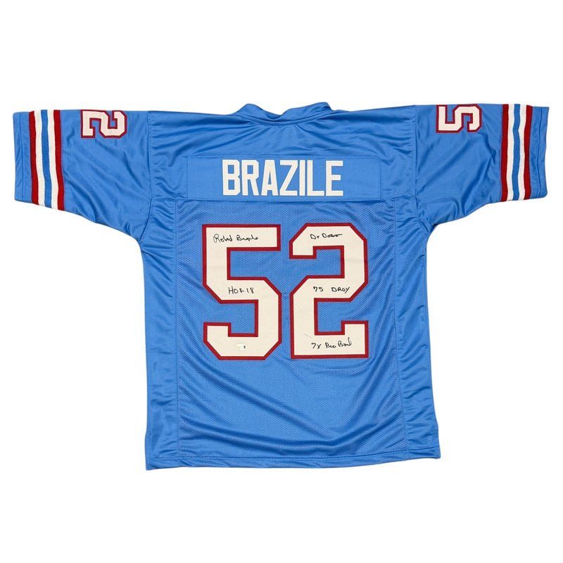 Robert Brazile Signed Houston Oilers Custom Jersey w/ 4x Insc Stat JSA Wit COA