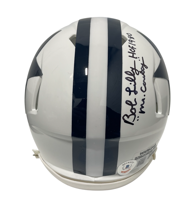 Bob Lilly Signed TB Cowboys Mini Helmet w/ 4 Ins Beckett Witness BAS COA