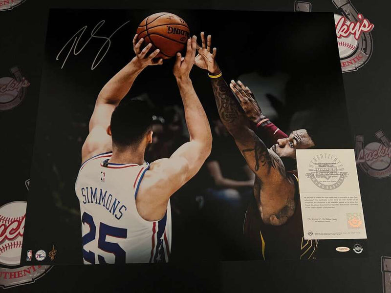 Ben Simmons Signed 24x20 Photo Matchup vs LeBron James Upper Deck UDA COA